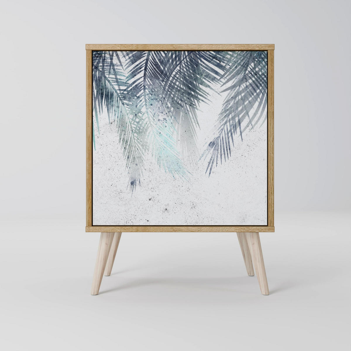 SIDEBOARD PALM VEIL, Grau, 57,5x42x77,5 cm, Schräge Buchenholzfüße - Buchefarben/Multicolor, Holzwerkstoff/Buchenholz (57.5/77.5/42cm) - SpaceRebels