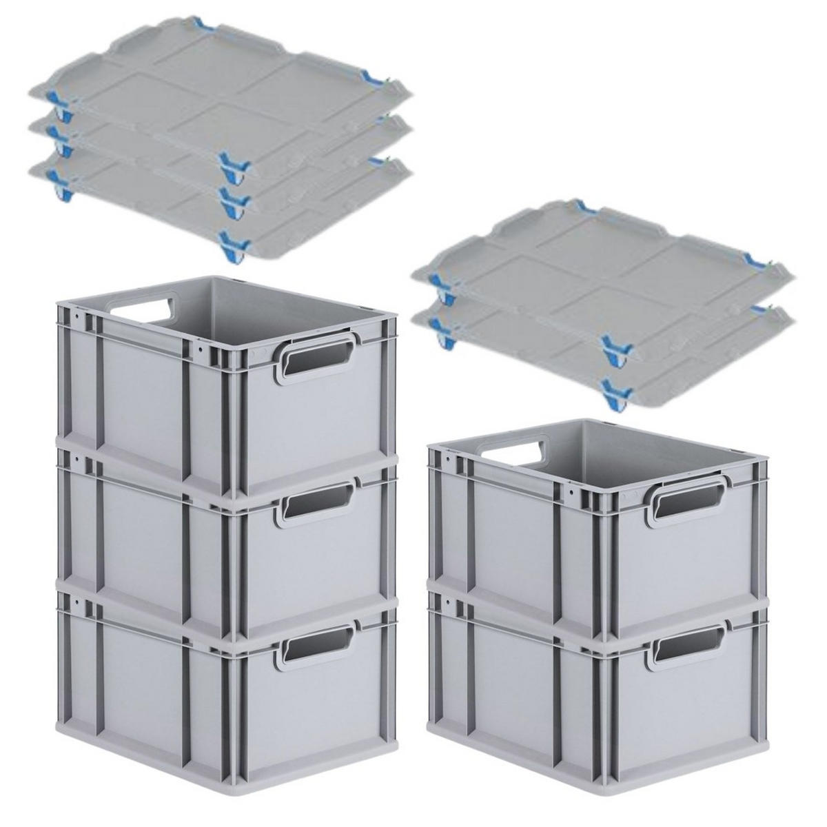 EUROBOX 5x Nextgen Economy Mit Auflagedeckel Grau/Blau Griffe Offen 20 Liter - Blau, Kunststoff (30/22/40cm) - PROREGAL