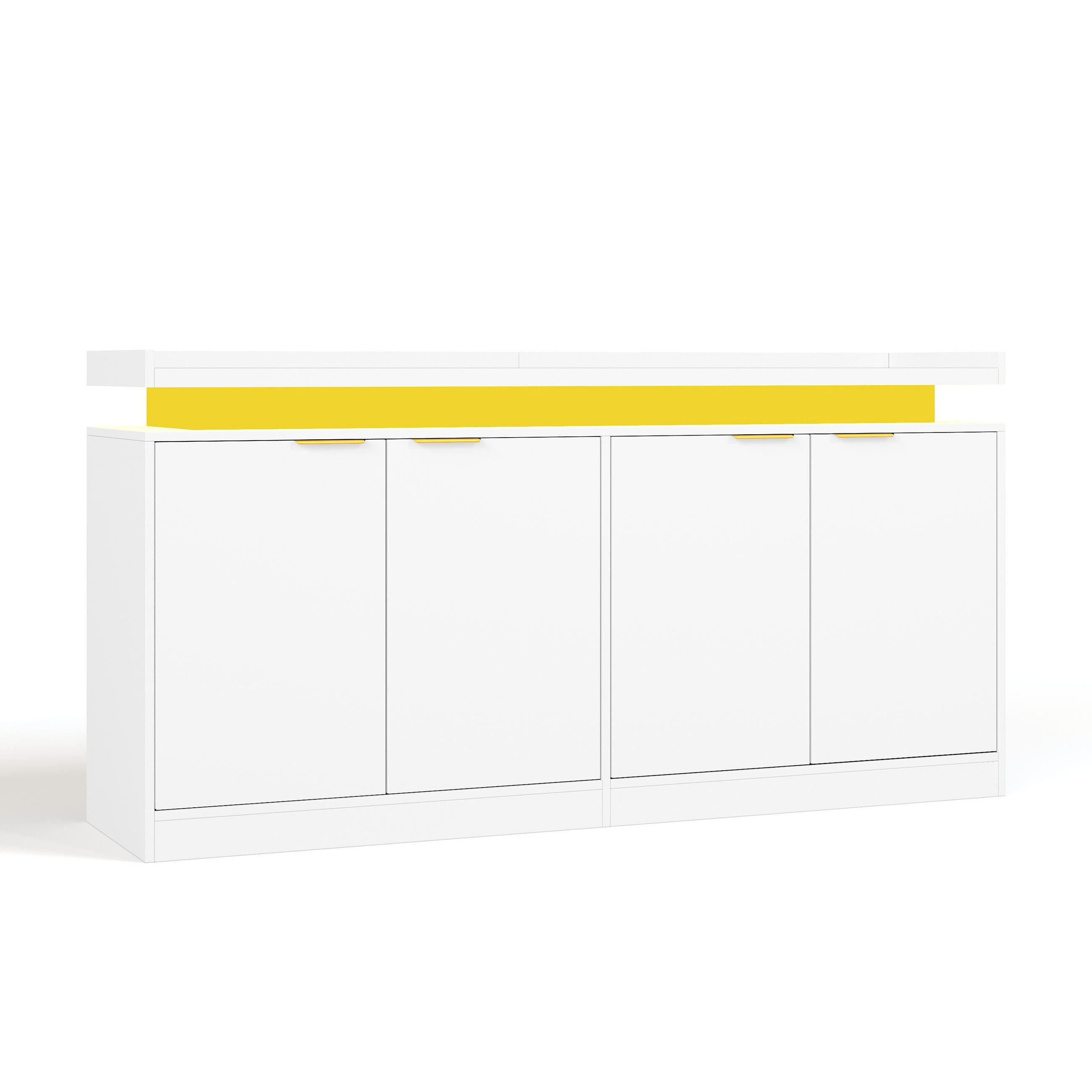 SIDEBOARD DE-38751 160/39/83 cm LED-Beleuchtung und 4 Türen Weiß - Weiß, Holzwerkstoff (160/83/39cm) - ComfortXL