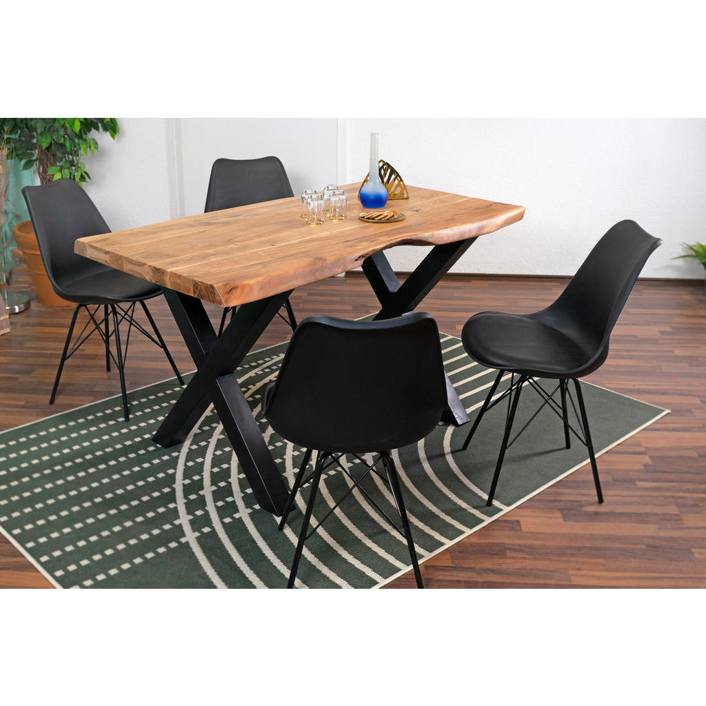 Thumbnail - SAM Esstisch, Beige, Holz, Echtholz,Akazie, Rechteckig,Quadratisch, X-Form, 120x77x80 cm, Esszimmer, Tische, Esstische