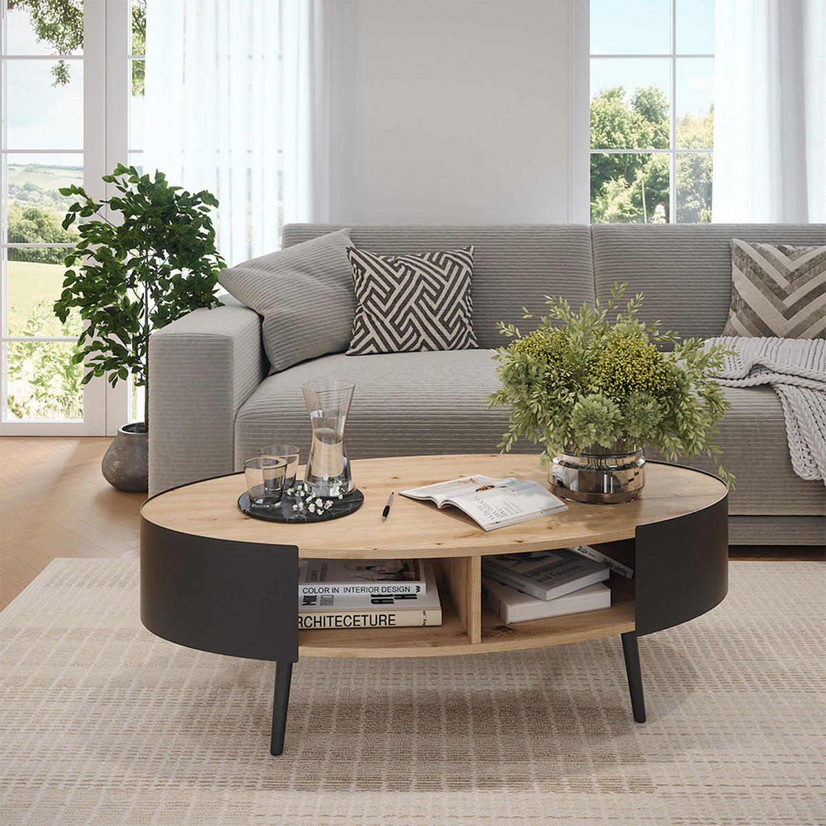 COUCHTISCH Lofta Schwarz 120 x 60 cm - Eichefarben/Schwarz, Holzwerkstoff (60/120/39cm) - Vicco