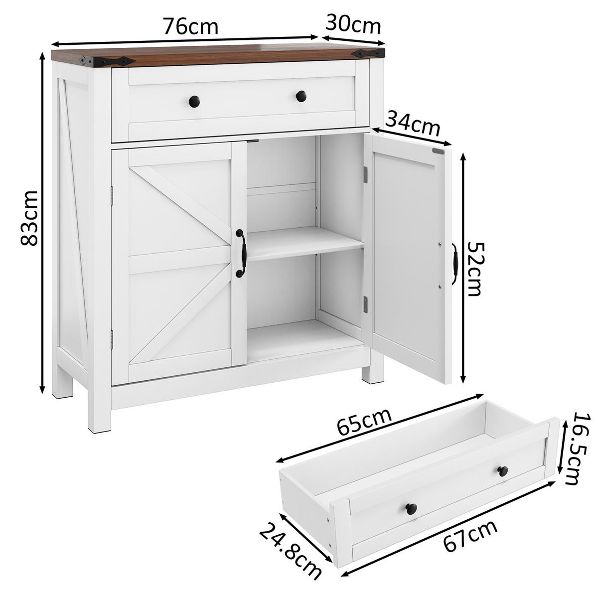 SIDEBOARD 76/83/30 cm Weiß aus MDF mit verstellbarem Einlegeboden - Weiß, Holzwerkstoff (30/83/76cm) - OKMYHOME