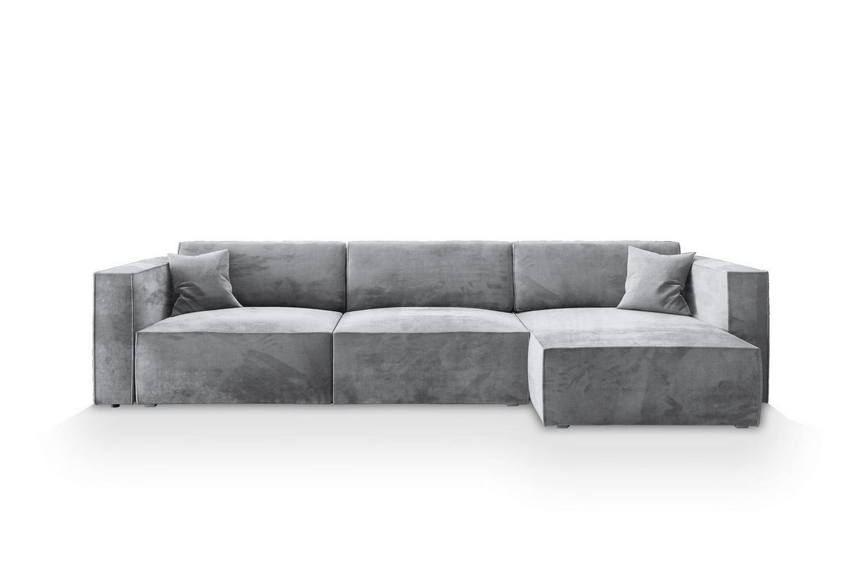 ECKSOFA TOLMO M Hellgrau Velours-Stoff mit Schlaffunktion - Hellgrau, Holz (347/148cm) - MASSENO