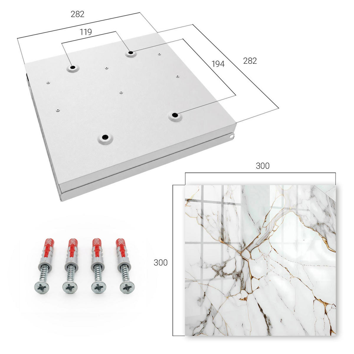 SCHLÜSSELBOX Weiß 30x30 cm – Türöffnung nach rechts - Marmor-Eleganz - Weiß, Metall (30/30/5cm) - TULUP