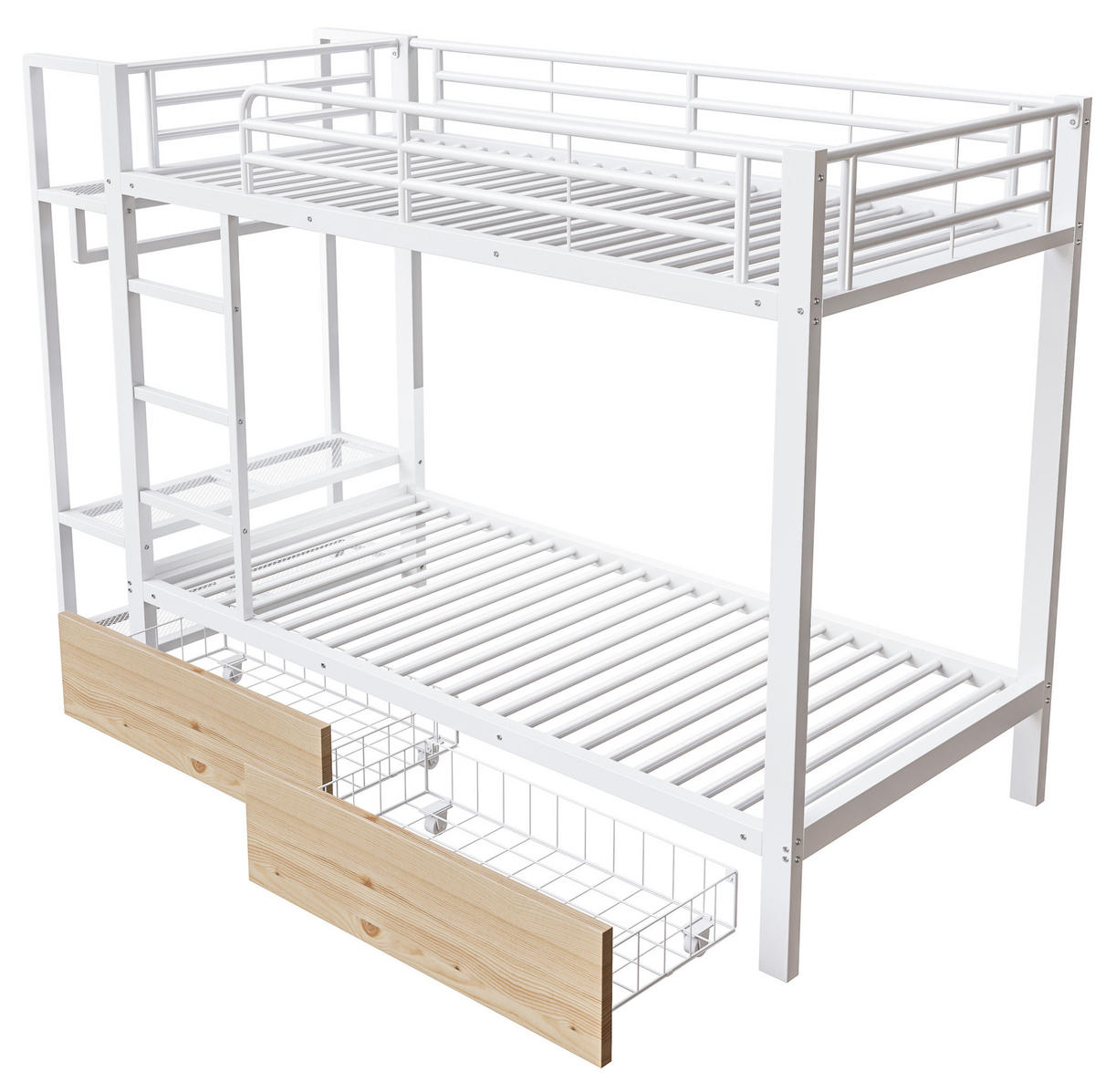 ETAGENBETT 90/200 cm in Weiß mit LED-Beleuchtung, 2 Schubladen und Ablageflächen - Weiß, Metall (90/200cm) - OKMYHOME
