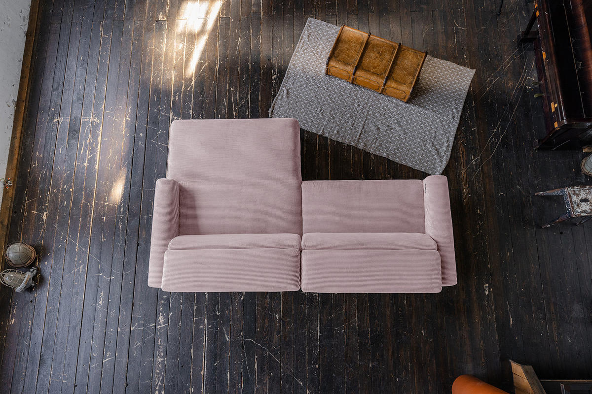 ECKSOFA LAISKA Pink Cord - Pink/Schwarz, Textil/Metall (282/177cm) - KAWOLA