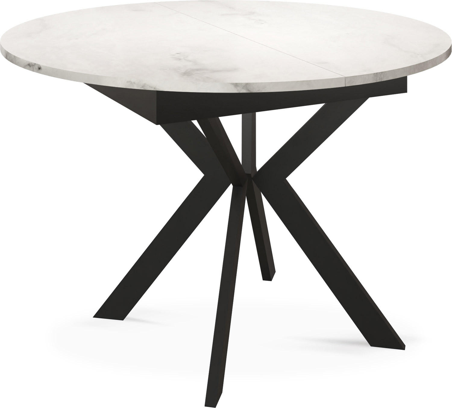 ESSTISCH Lily runder ausziehbarer, Marmor Weiß 100-140/100/76 cm - Ecru/Schwarz, Holzwerkstoff/Metall (100/100/76cm) - WFL GROUP