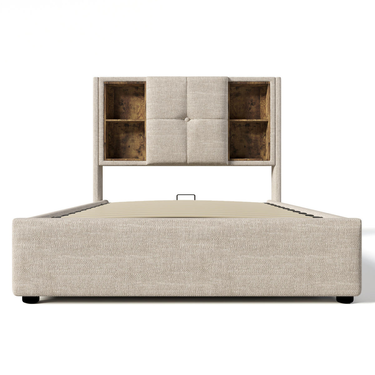 POLSTERBETT mit Bettkasten 90/200 cm mit USB-C und kabellosem Laden - Naturfarben, Textil (90/200cm) - BEAOK