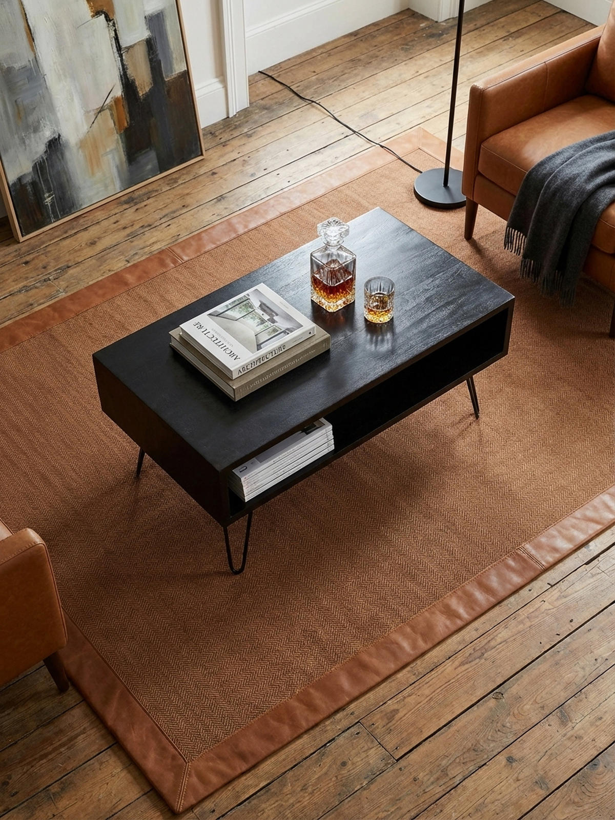 COUCHTISCH Mango Massivholz Metall 100x50x40cm mit Stauraum und Haarnadelbeinen - Schwarz, Holz/Metall (50/100/40cm) - KADIMA DESIGN
