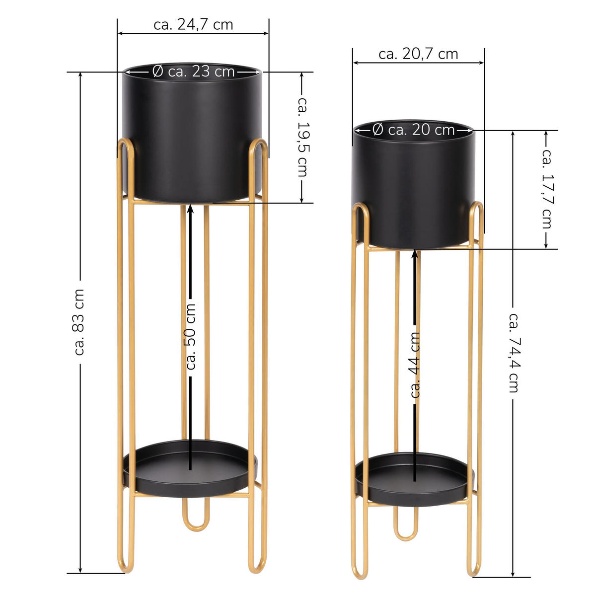 BLUMENHOCKER 2er Set, schwarz, Metall - Goldfarben, Metall (24.7/24.7/83cm) - bremermann
