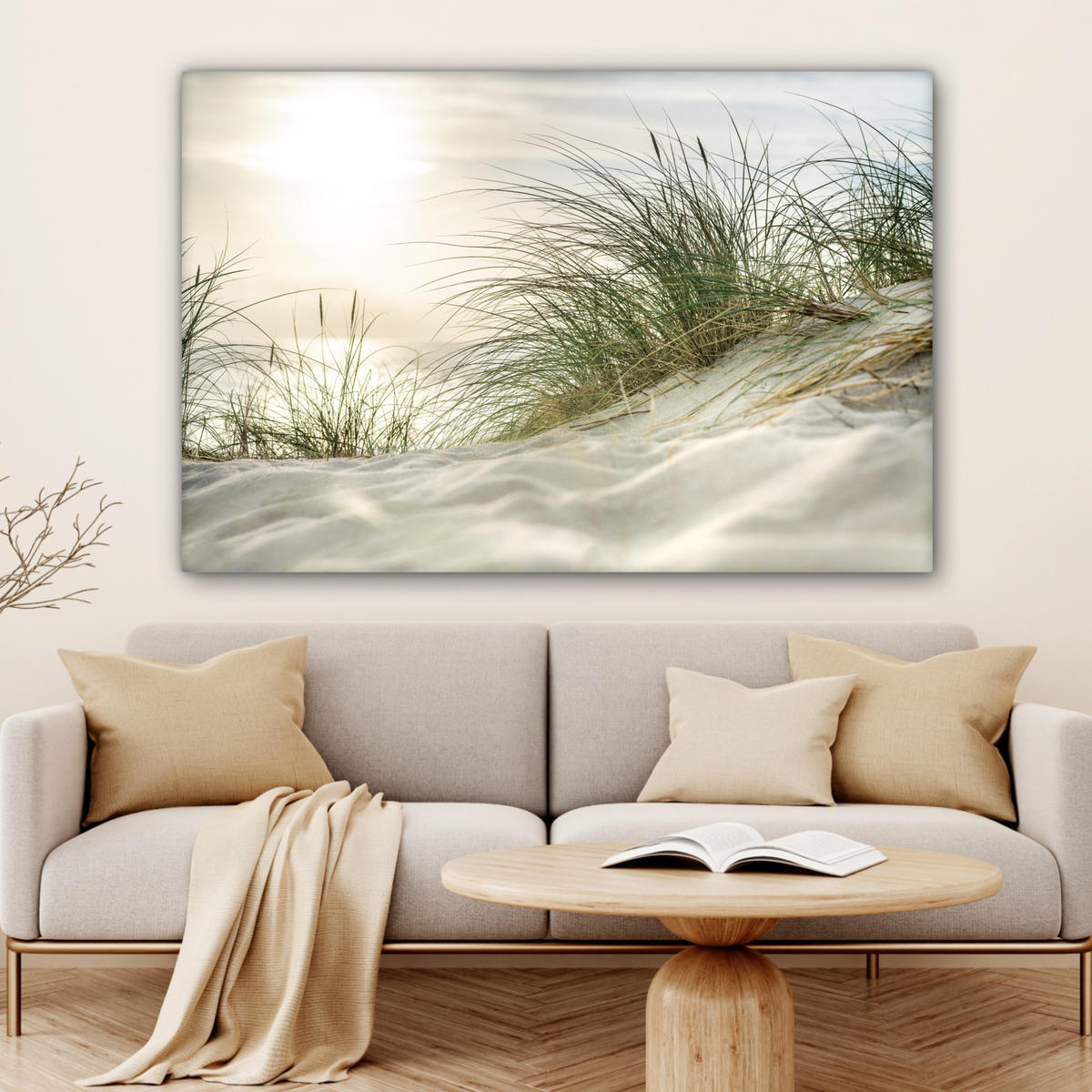 LEINWANDBILD Dünen mit Strandhafer in der Sonne des Nationalparks Schleswig-Holsteinisches Wattenmeer Wohnzimmer 120x80 cm - Creme, Textil (120/80cm) - MuchoWow