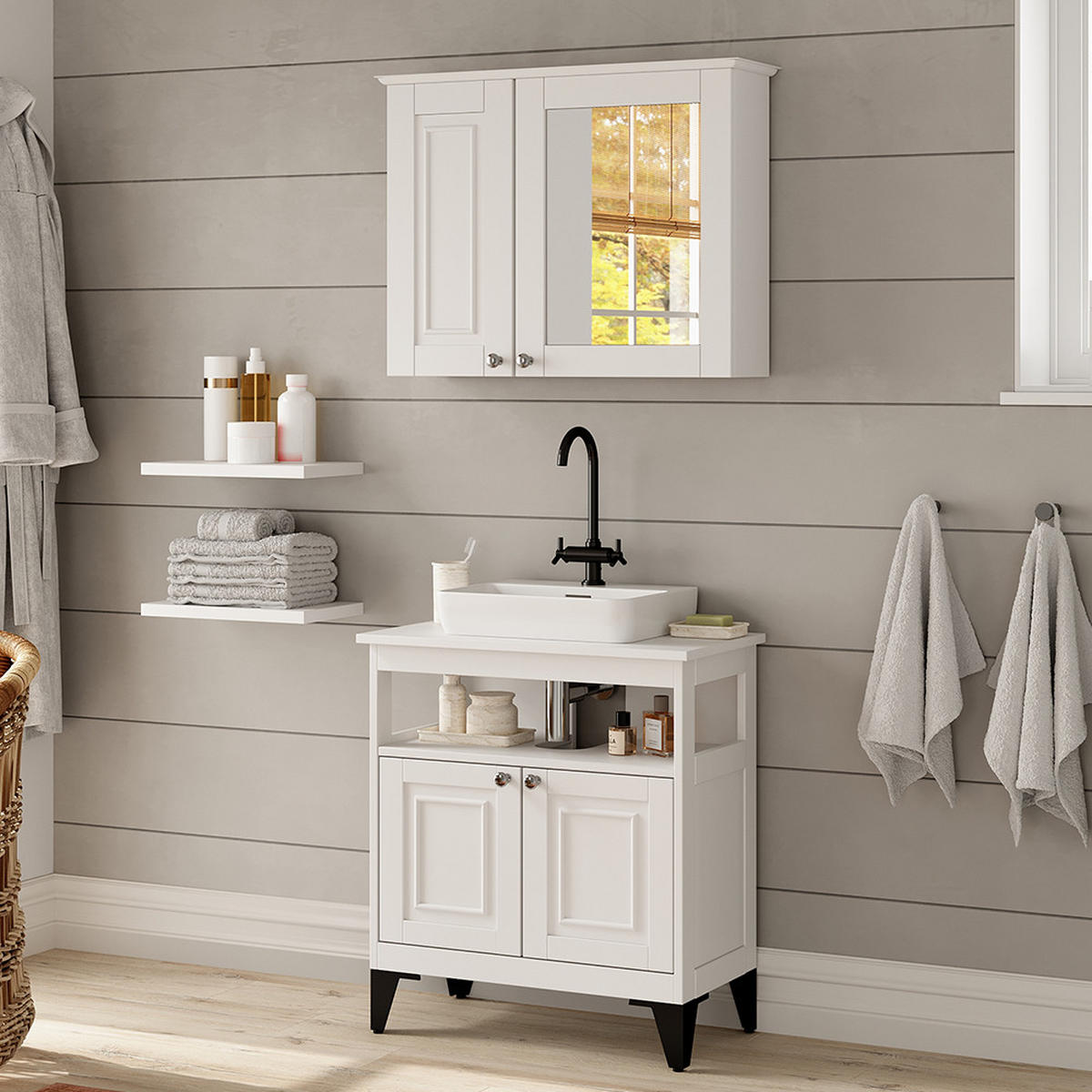 SET KUPAONSKOG NAMJEŠTAJA Vanity Bijela 2 dijela - bijela, drvni materijal (60/65/30cm) - Vicco