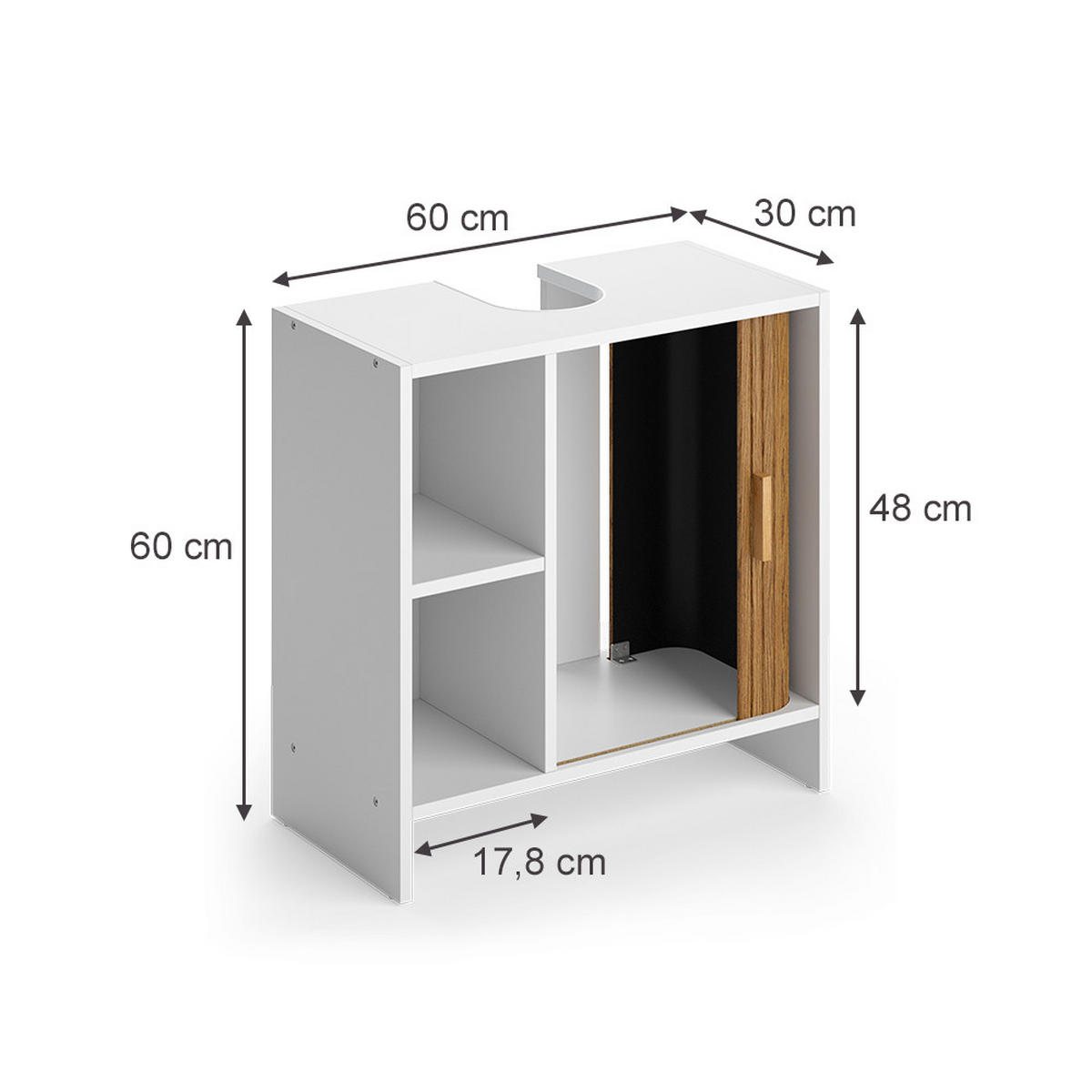 WASCHBECKENUNTERSCHRANK Norea, Eiche/Weiß, 60 x 60 cm - Eichefarben/Weiß, Holzwerkstoff (60/60/30cm) - Vicco