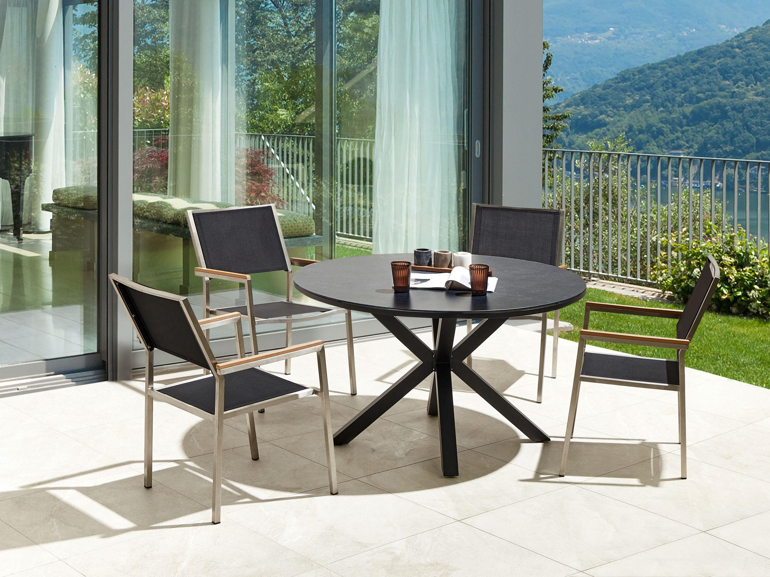 GARTENMÖBEL-SET 4-Sitzer Schwarz Maletto/Grosseto - Silberfarben/Schwarz, Metall - Beliani