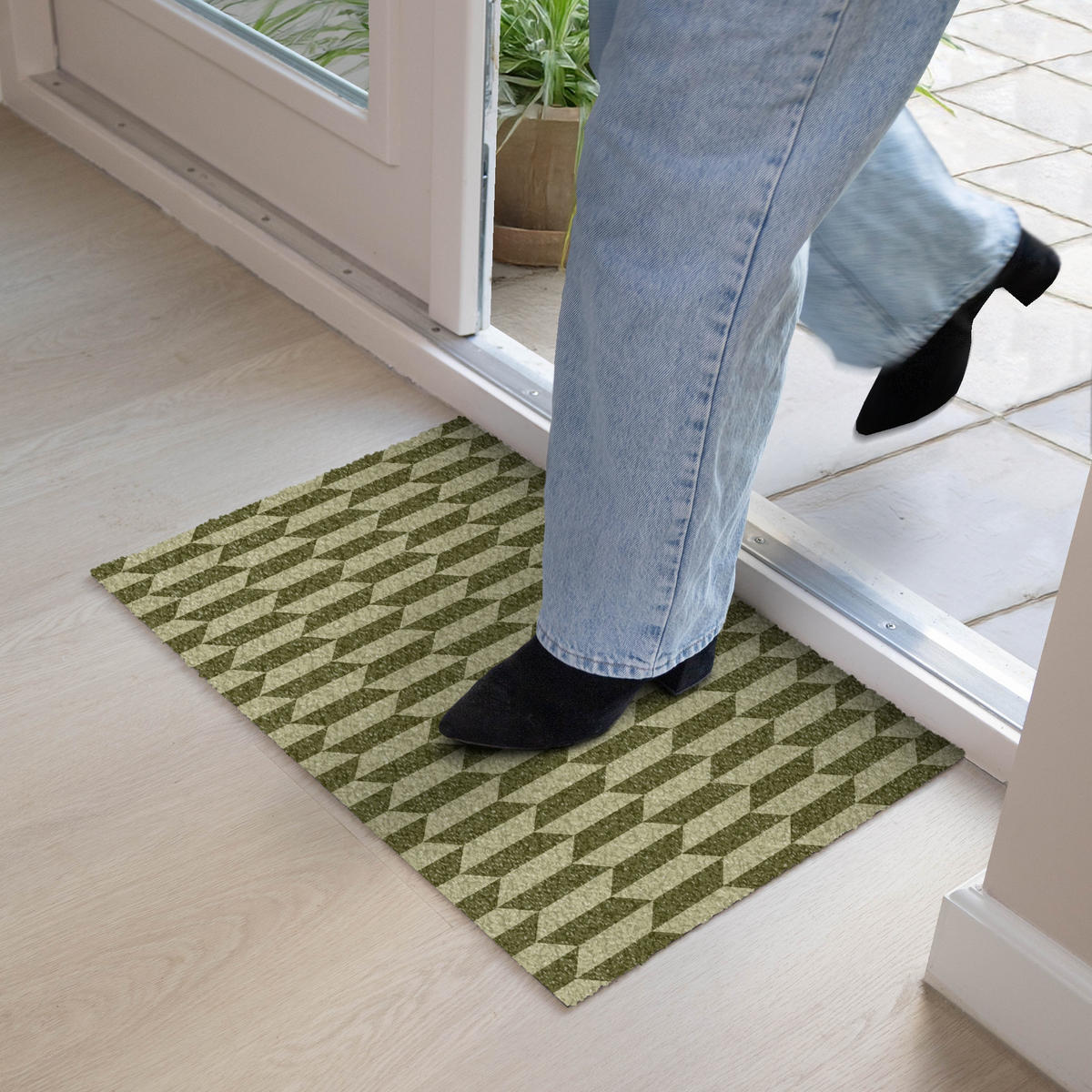 FUSSMATTE Muster - Abstrakt - Grün - Flugzeuge 60x40 cm - Olivgrün, Kunststoff (60/0.4cm) - MuchoWow