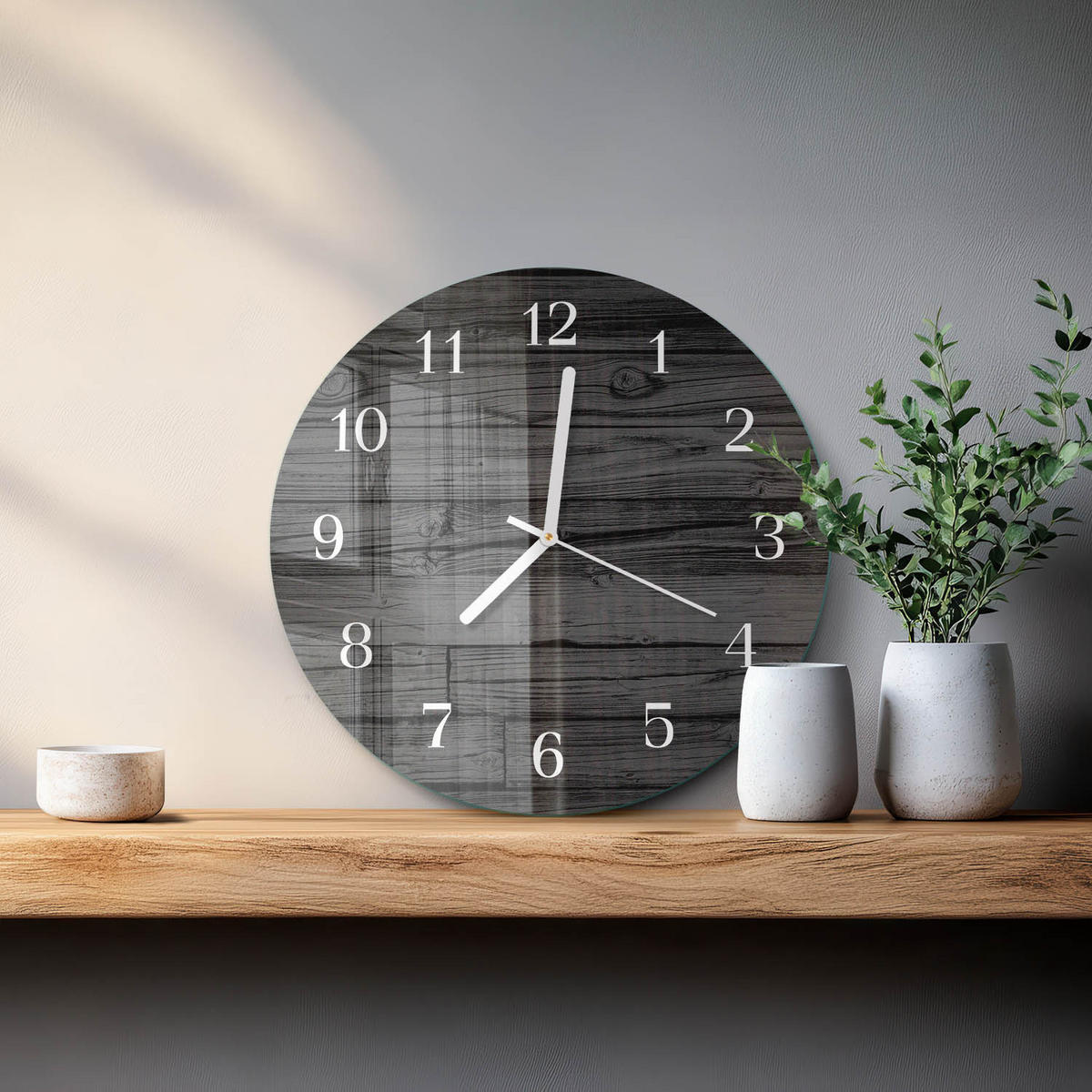 WANDUHR fi30 cm - Holz - Schwarz, Glas (30/30/0.4cm) - TULUP