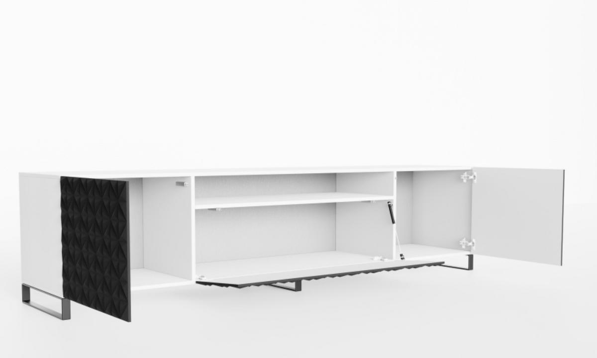 TV-SCHRANK Schwarz ALI Mit Dekorativen Fronten 200 cm - Schwarz/Weiß, Holzwerkstoff (200/40/41cm) - Sepro Meble