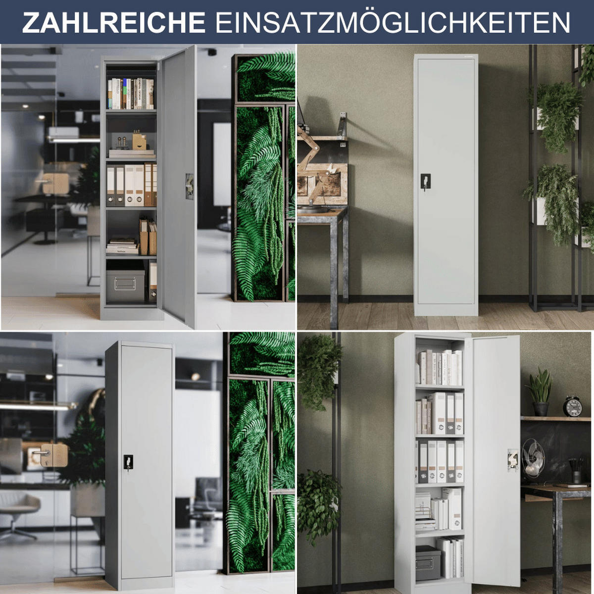 AKTENSCHRANK abschließbar KADO mit Flügeltüren 185x45x40cm Grau - Grau, Metall (45/185/40cm) - DELUKE