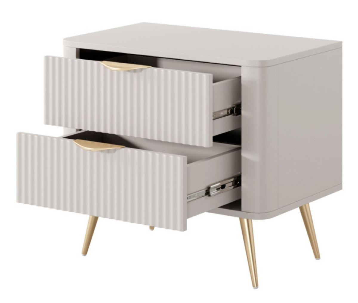 NACHTTISCH Beige Lena Geriffelt Auf Goldenen Beinen - Beige, Holzwerkstoff (63/55/38cm) - Sepro Meble
