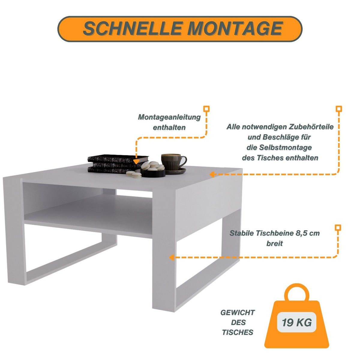 COUCHTISCH Holzwerkstoff rechteckig stabil Weiß 45/71.5/68cm - Weiß, Holzwerkstoff (71.5/68/45cm) - CraftPAK