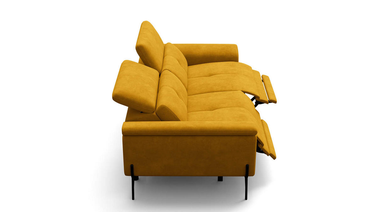 SOFA RELAX AVENA 3-Sitzer, gelber Veloursstoff - Gelb/Schwarz, Holz/Textil (204/80/108cm) - Wozimo