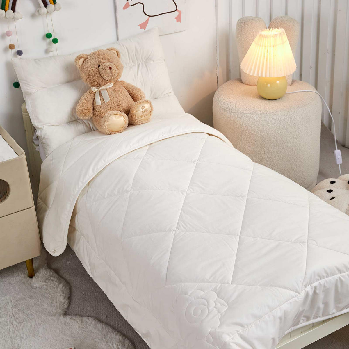 KINDERDECKE mit Schurwoll-Füllung 120/150 cm - Weiß, Textil (120/150cm) - Homescapes