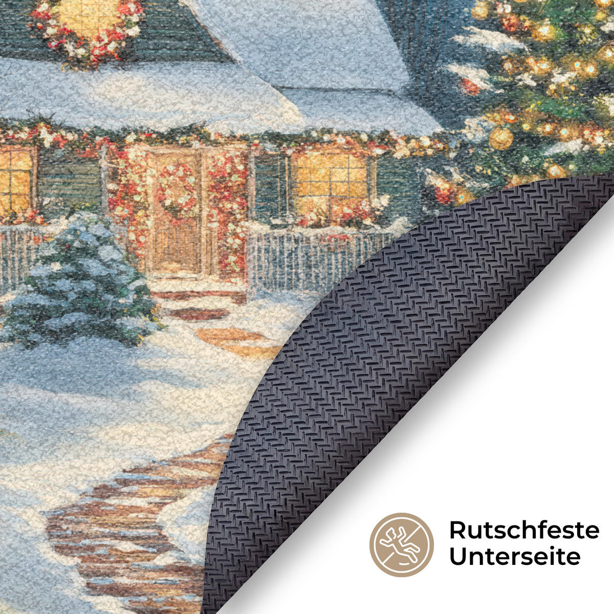 ROHOŽKA Vánoce - Vánoční stromek - Zima - Domov - Sníh 90x90 cm - různobarevná, textil/umělá hmota (90/0.4cm) - MuchoWow