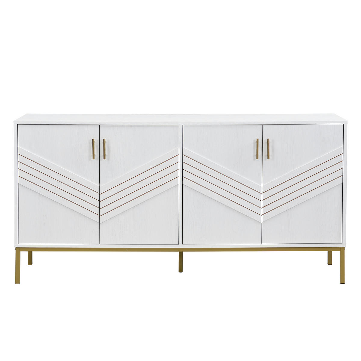 SIDEBOARD in Weiß und Gold Anrichte mit Metallbeinen für Wohnzimmer, Flur und Esszimmer, B160/T40/H80.5 cm - Goldfarben/Weiß, Holzwerkstoff/Metall (160/80.5/40cm) - STILVORA