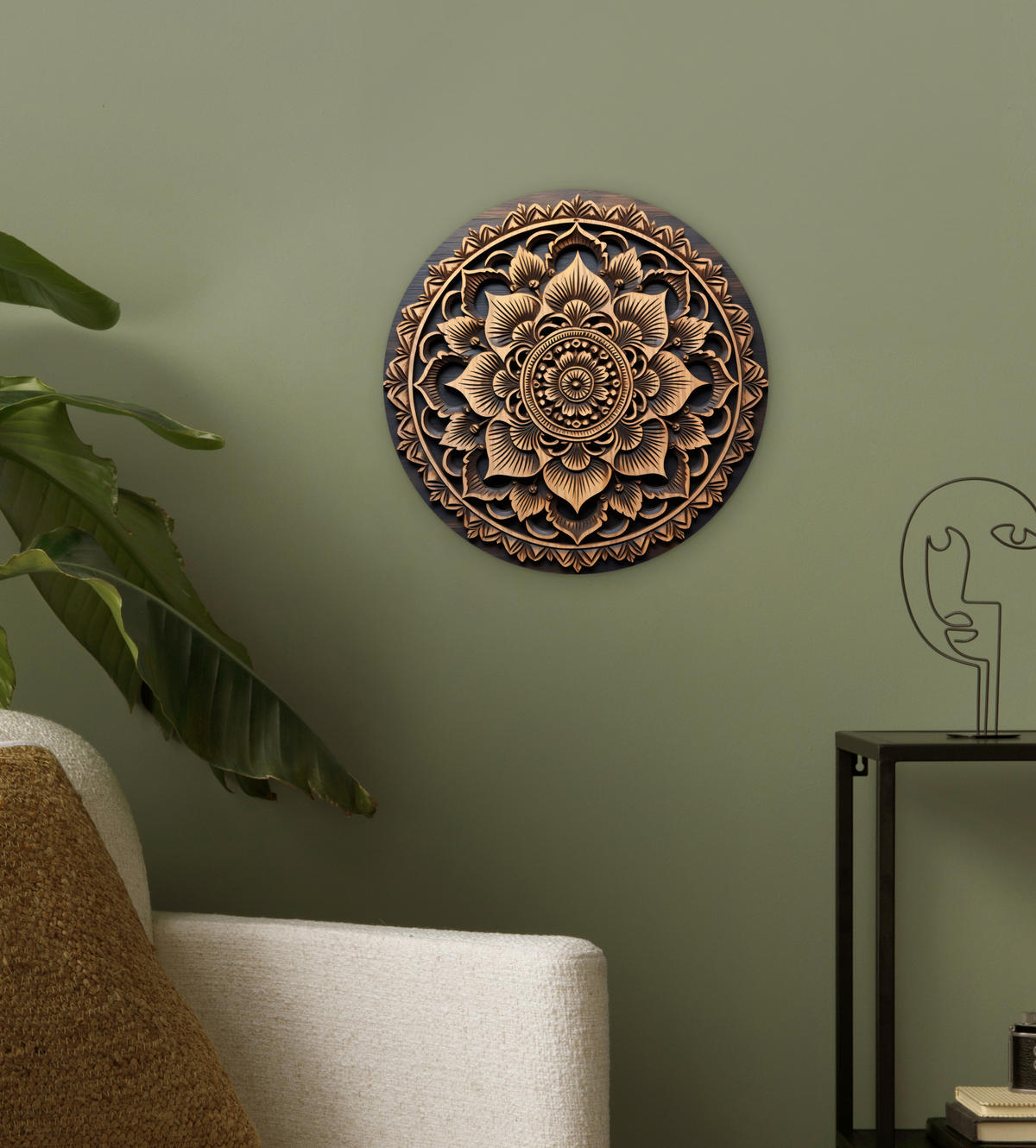 NÁSTĚNNÝ OBRAZ Mandala - dřevo - květiny - hnědá 30x30 cm - žlutá, plast (30/30cm) - MuchoWow