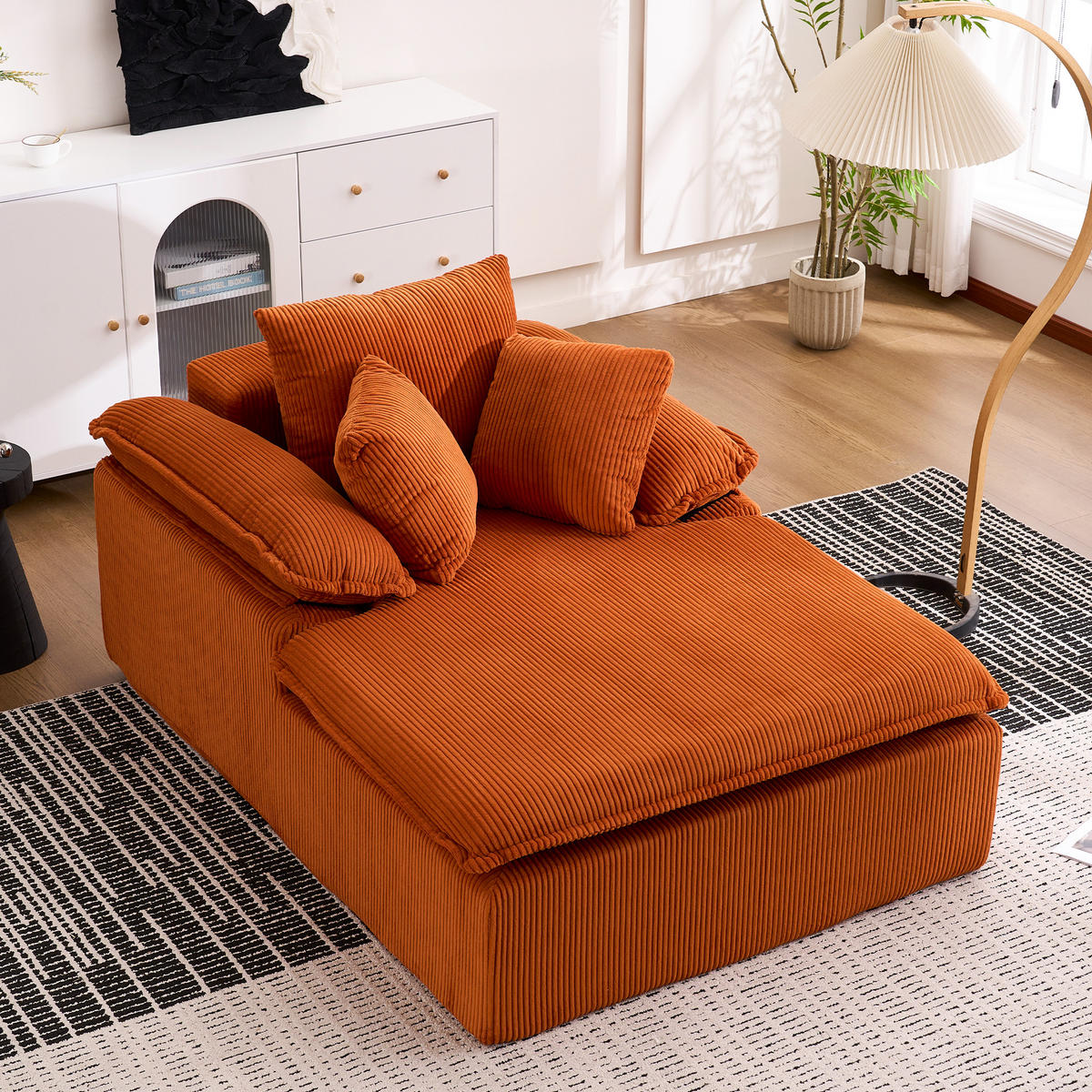 SOFA Cord Orange mit breiten Armlehnen und Kissen - Orange, Textil (177/92/122cm) - WISHDOR