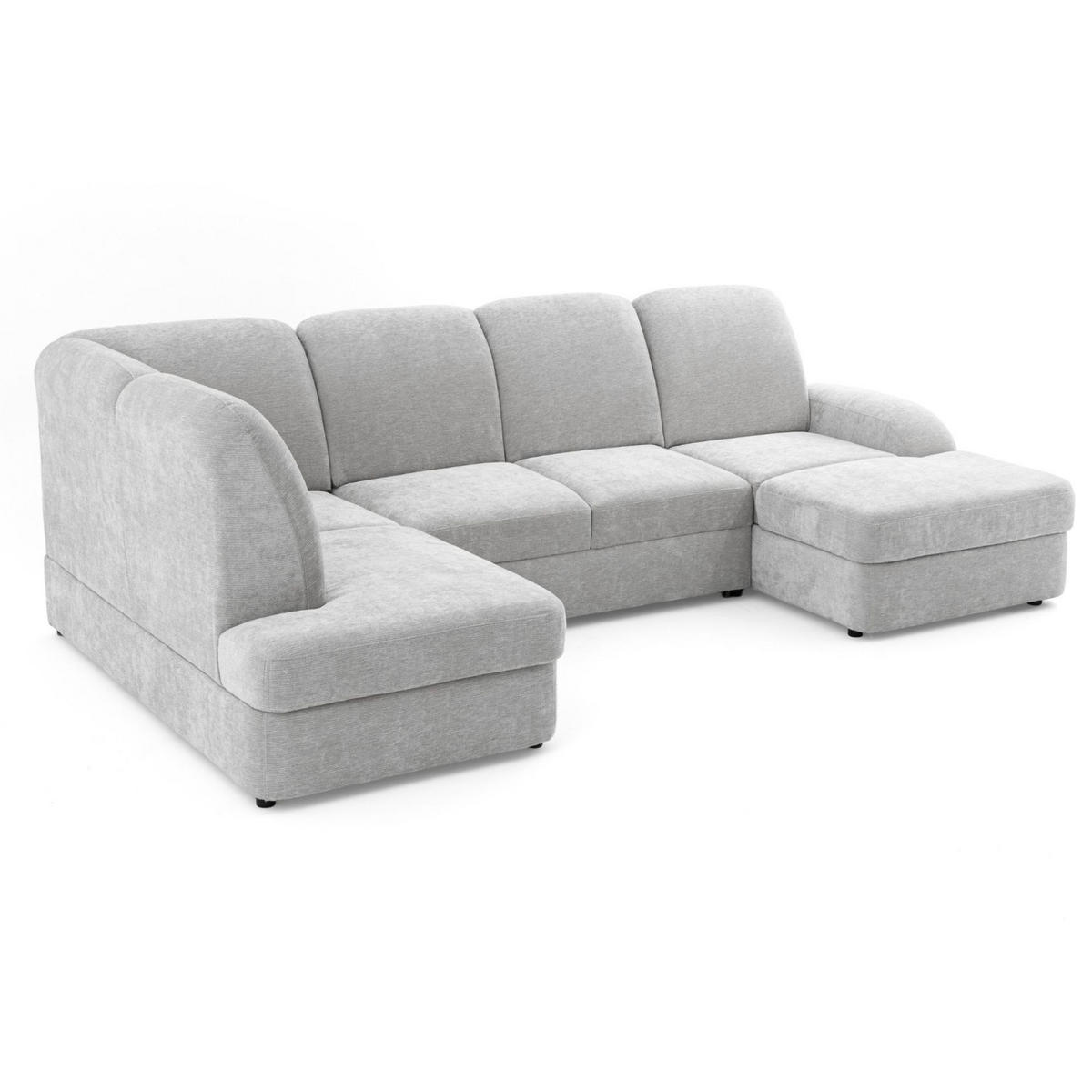 ECKSOFA VIBE U Links mit Schlaffunktion 129x263 Chenille Hellgrau - Hellgrau/Schwarz, Holz/Kunststoff (280/102/186cm) - Muffo