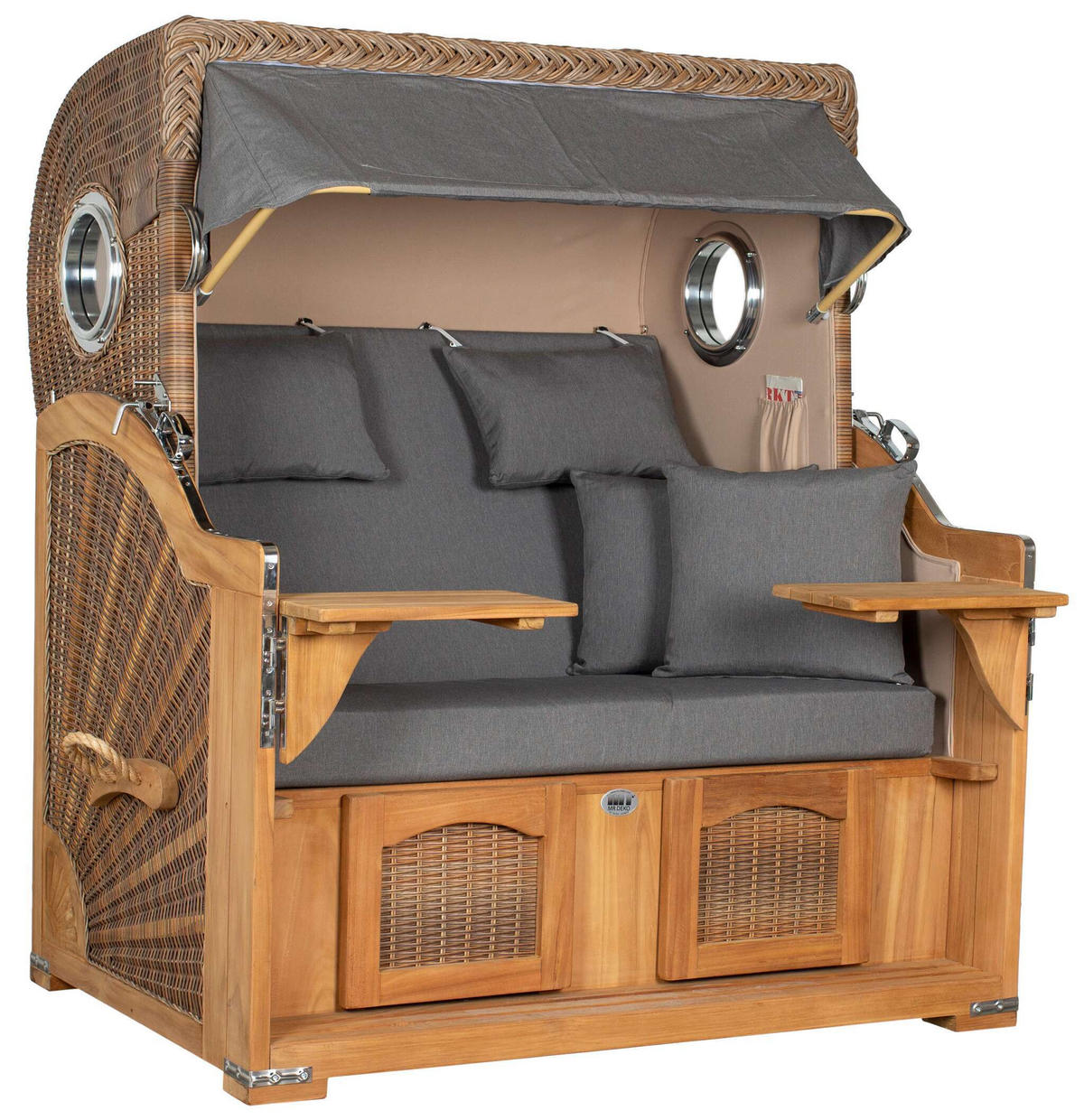 STRANDKORB XXL Düne Grande Teak Banana - Braun/Grau, Metall (142/170/95cm) - Mr. Deko