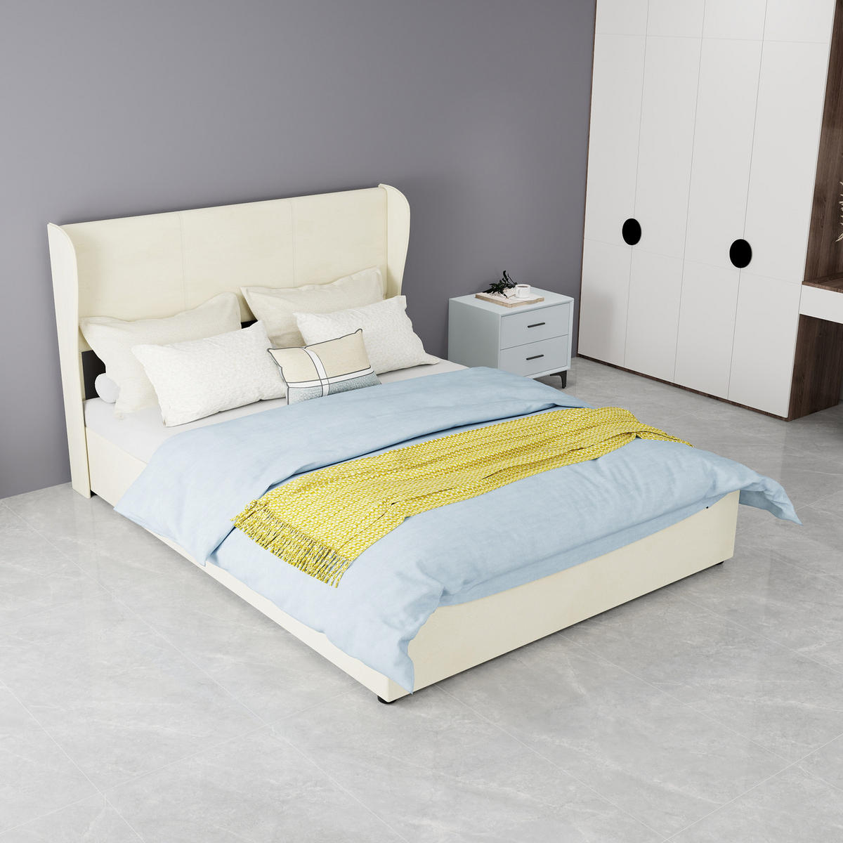 POLSTERBETT 140/200 cm in Beige mit Gepolstertem Kopfteil Stoff Modernes Design - Beige, Holzwerkstoff/Textil (140/200cm) - STILVORA