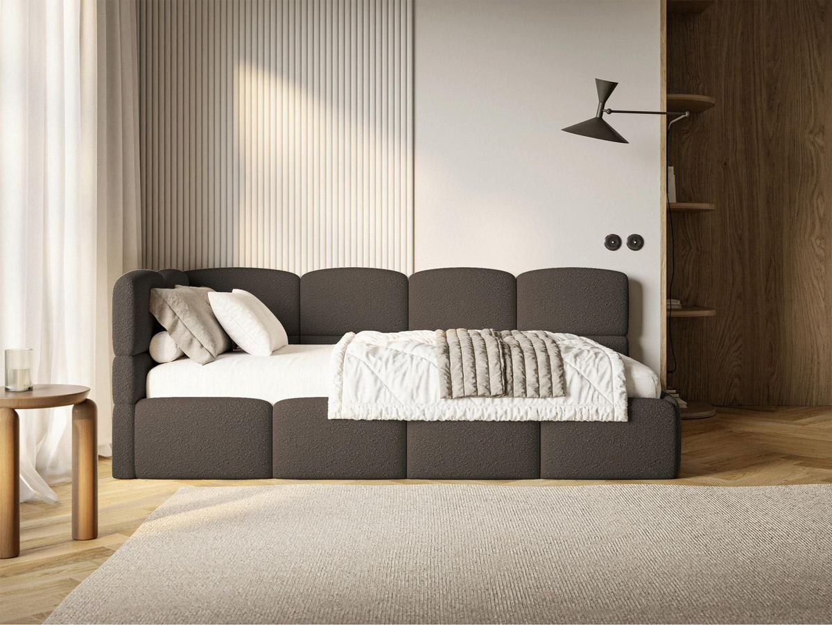 JUGENDBETT Cloudy links mit Matratze und Rausfallschutz Bouclé Braun - Braun, Kunststoff/Textil (90/200cm) - Selsey