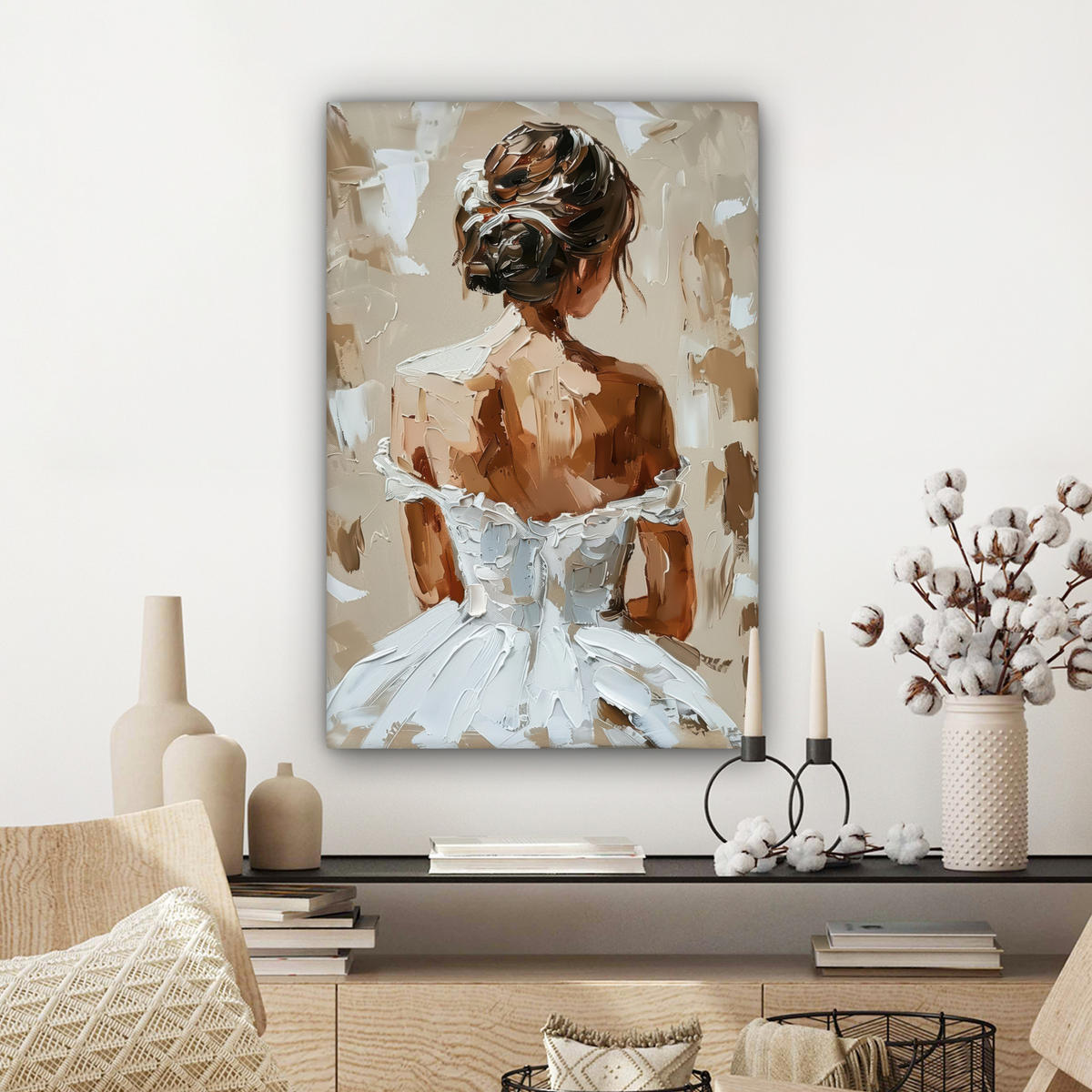 LEINWANDBILD - Frau - Farbe - Abstrakt - Beige - Modern - 60x90 - Kunstdruck - Sandfarben, Textil (60/90cm) - MuchoWow