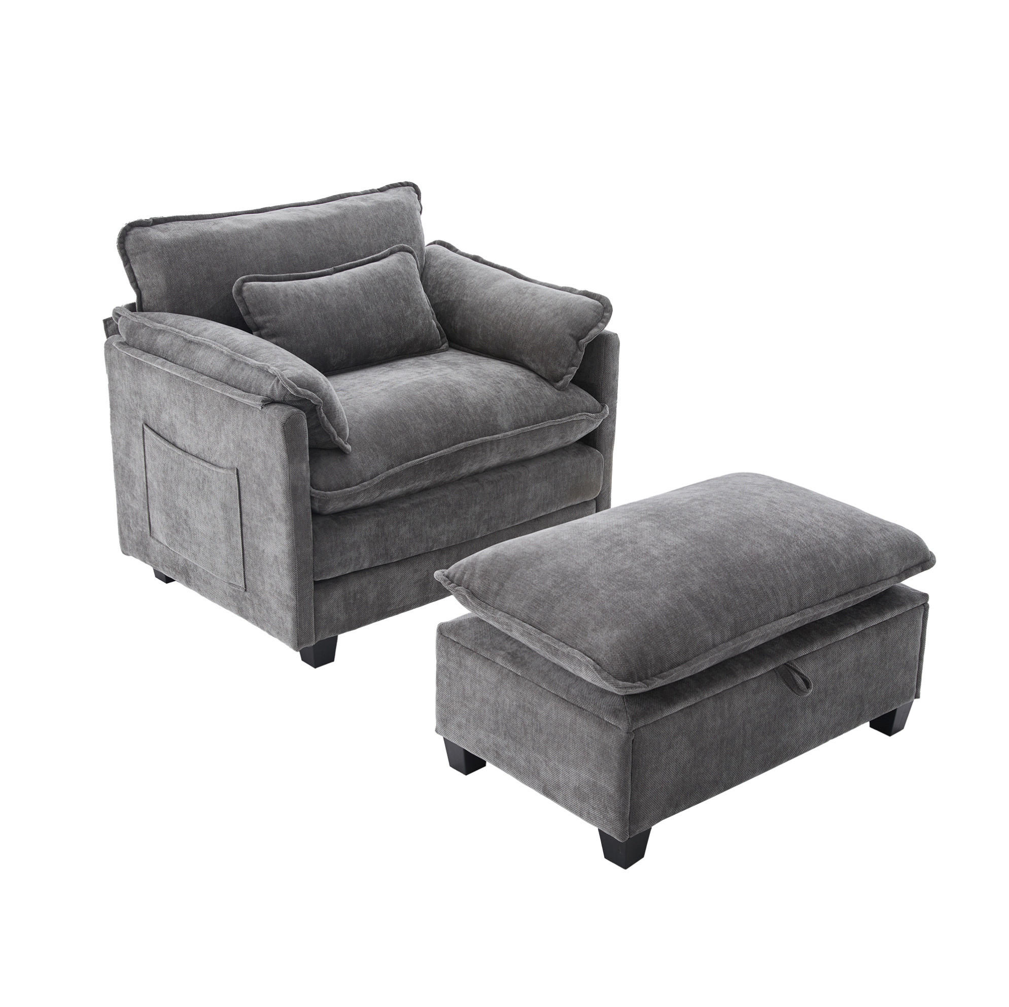 SESSEL 103/85/91 cm in Grau aus Chenille mit Fußhocker und Stauraum - Grau, Textil (103/91/85cm) - BEAOK