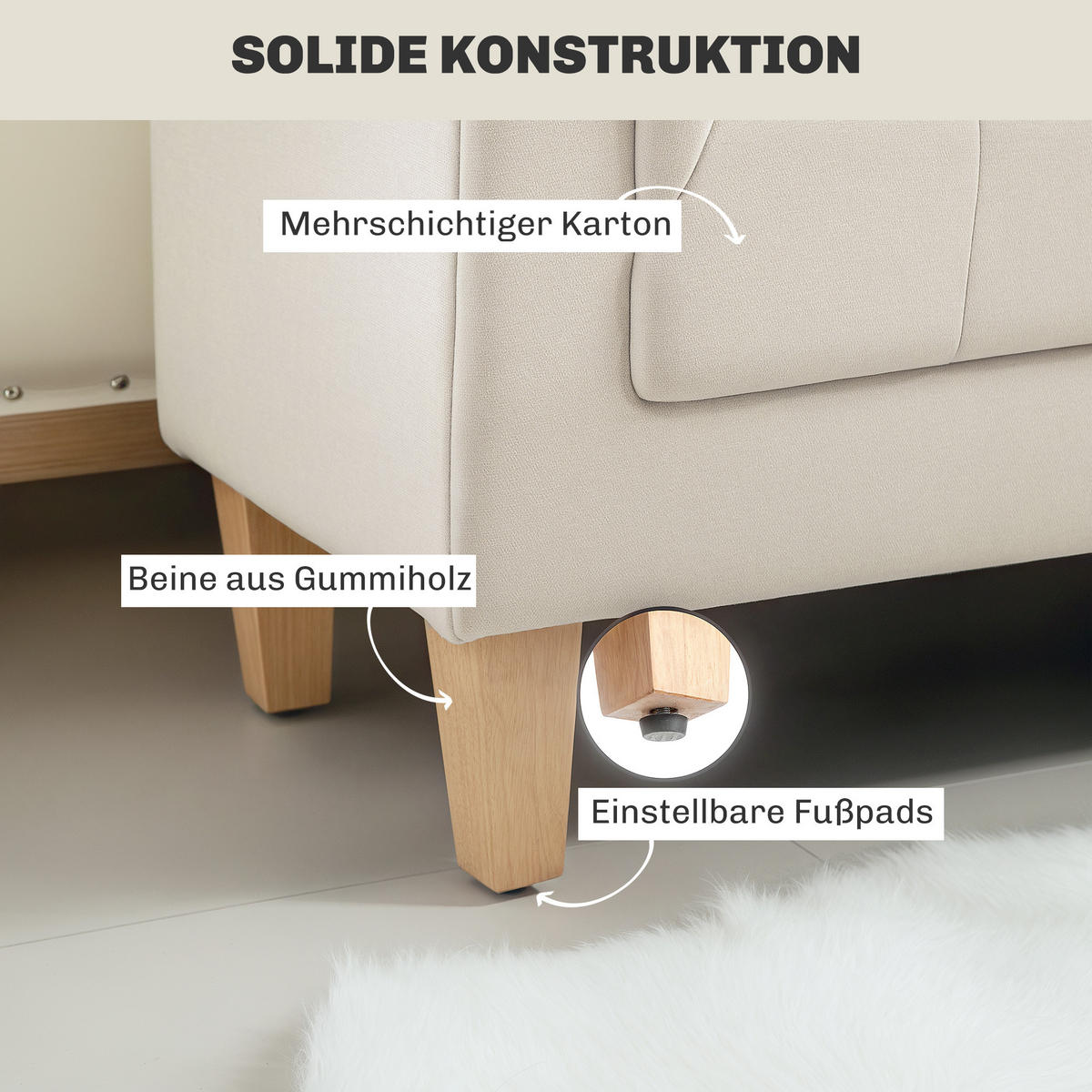 POLSTERBANK mit Chenille-Bezug, Armlehne, 115 x 44 x 58 cm Beige - Beige, Textil (44/58/115cm) - HOMCOM