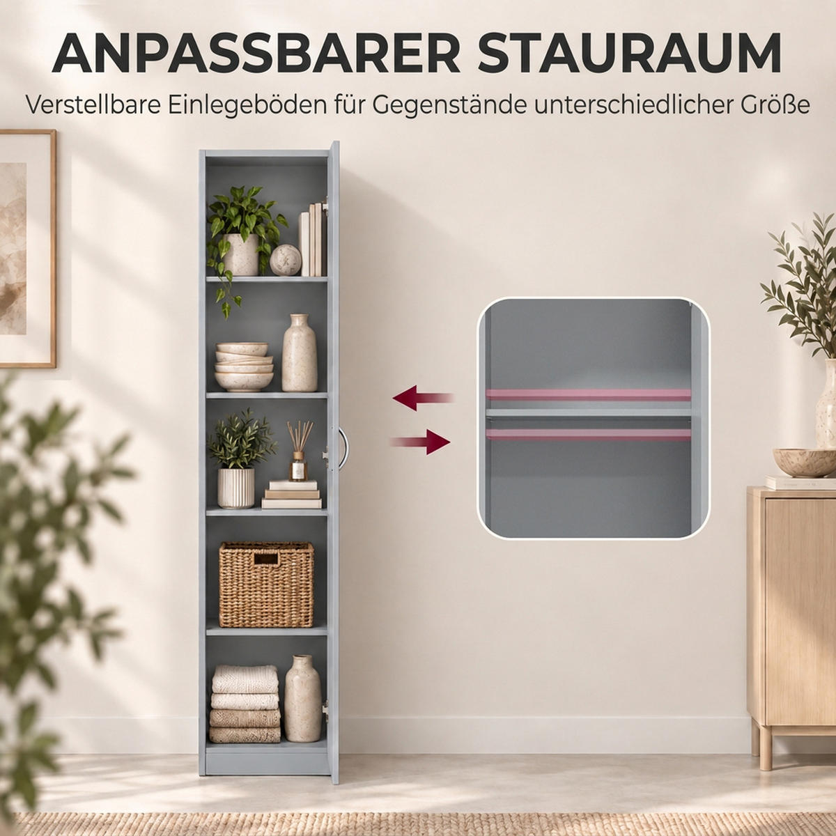 KÜCHENSCHRANK Spanplatte Grau - Alufarben/Grau, Holzwerkstoff/Metall (35/180/40cm) - HOMCOM
