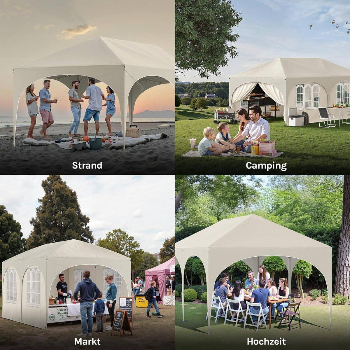 PAVILLON, Faltpavillon 3x6 m, mit 6 Seitenwänden, Grün - Beige, Metall (300/250/600cm) - Woltu