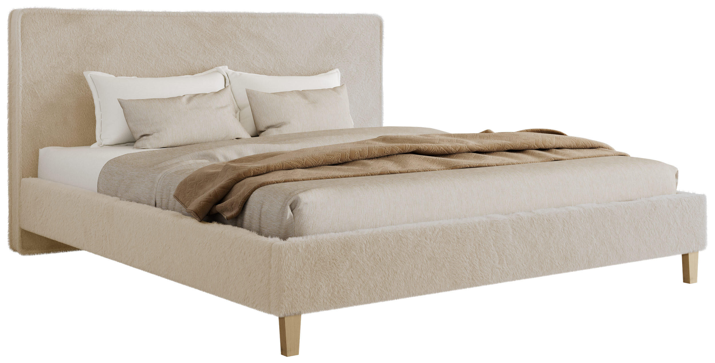 ČALÚNENÁ POSTEĽ LUMARO CLASSIC 180/200 - Krémová Plyš - Matrac Multipocket - krémová/jadrový buk, drevo/textil (180/200cm) - MKS