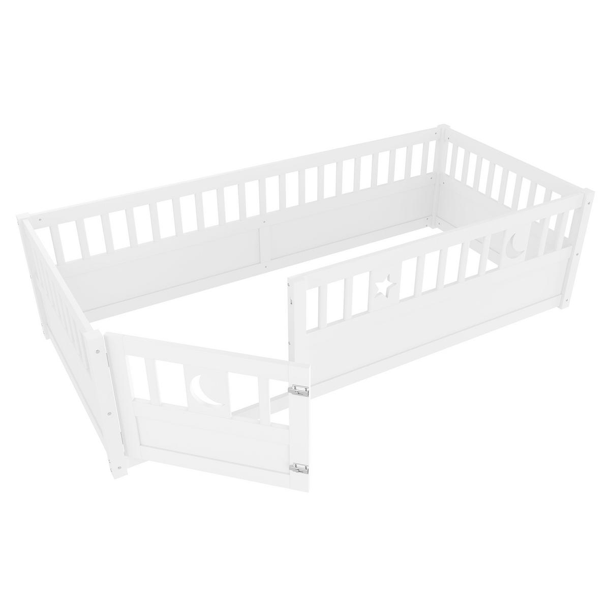 PANELBETT 90x190cm Weiß Kinderbett Gitter Stern-Mond-Dekoration - Weiß, Holz (90/190cm) - FLIEKS