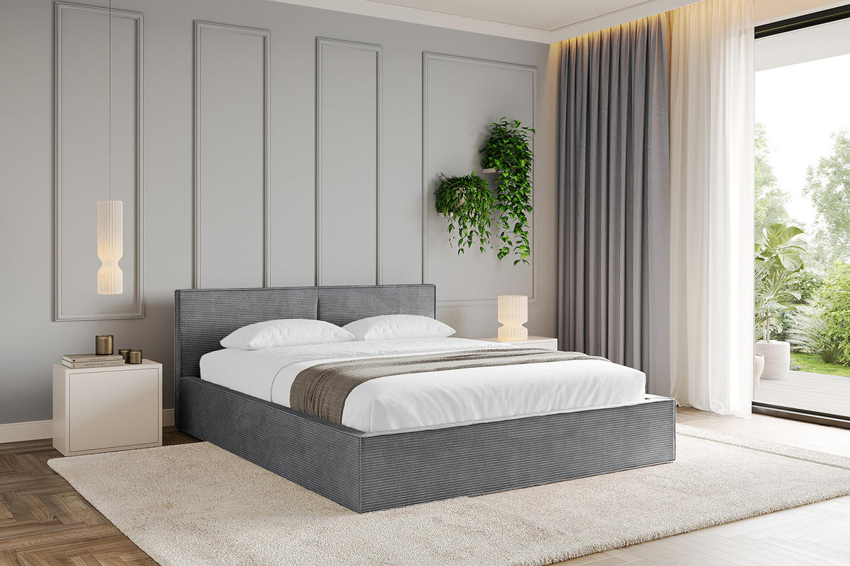 POLSTERBETT mit Bettkasten und Lattenrost, Bett mit Matratze H3/H4 - EMMI-V1 180x200 Dunkelgrau - Anthrazit, Holzwerkstoff/Textil (180/200cm) - ALTDECOR