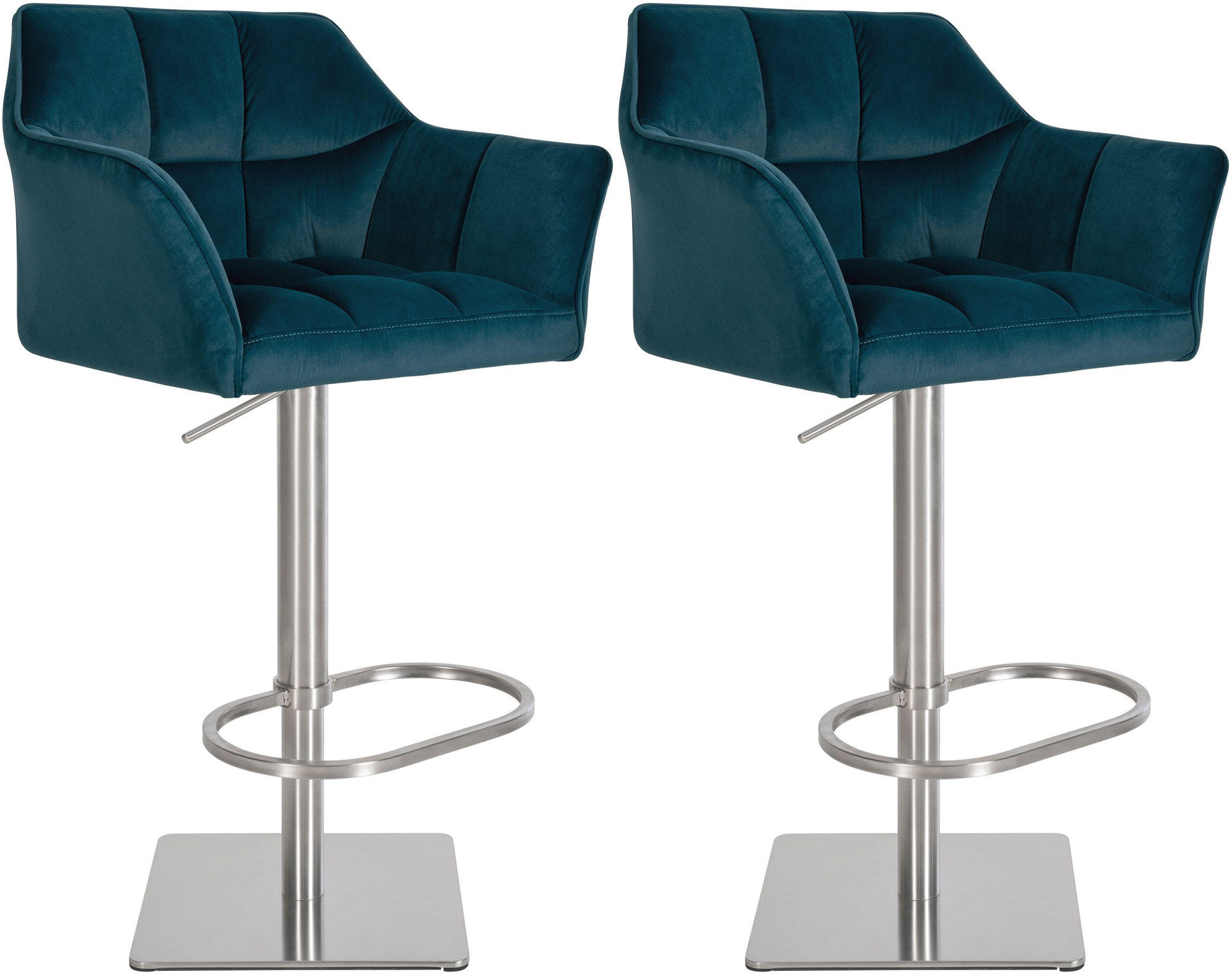 BARHOCKER 2er Set Samt Grün - Edelstahlfarben/Grün, Textil/Metall (64/88/45cm) - CLP