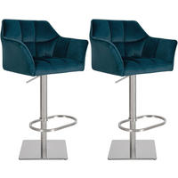 BARHOCKER 2er Set Samt Grün - Edelstahlfarben/Grün, Textil/Metall (64/88/45cm) - CLP