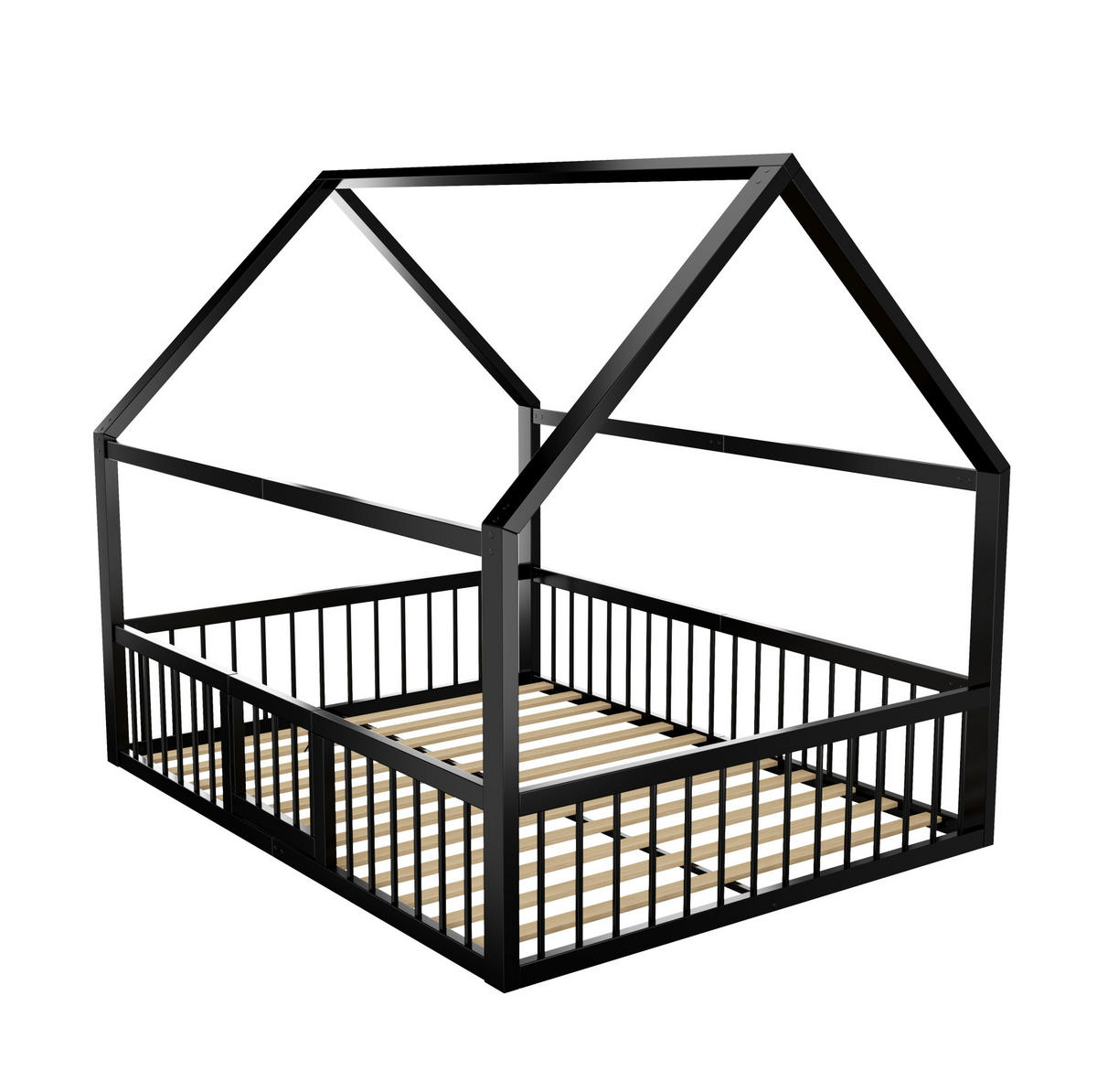 KINDERBETT Hausdesign 140/200 cm Schwarz aus Metall ohne Matratze - Schwarz, Metall (140/200cm) - MIVRAY