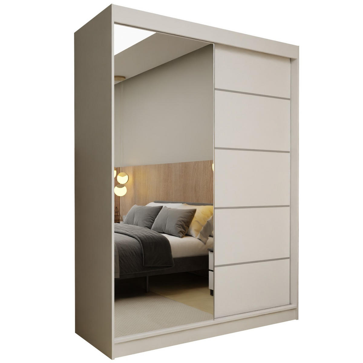 SCHWEBETÜRENSCHRANK MIRELLA 150/216/61 cm 2-türig mit Spiegel Weiß - Weiß, Holzwerkstoff (150/216/61cm) - MASSENO