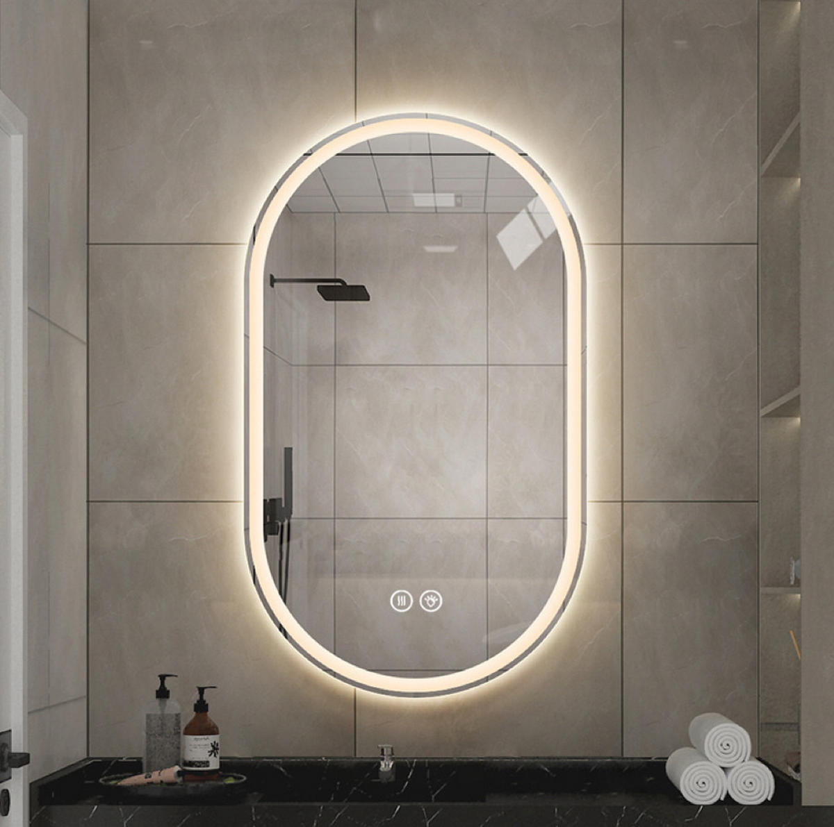 WANDSPIEGEL 60/3/90 cm silber aus Glas/Metall mit LED und Touch - Silberfarben, Holzwerkstoff (3/90/60cm) - OKWISH