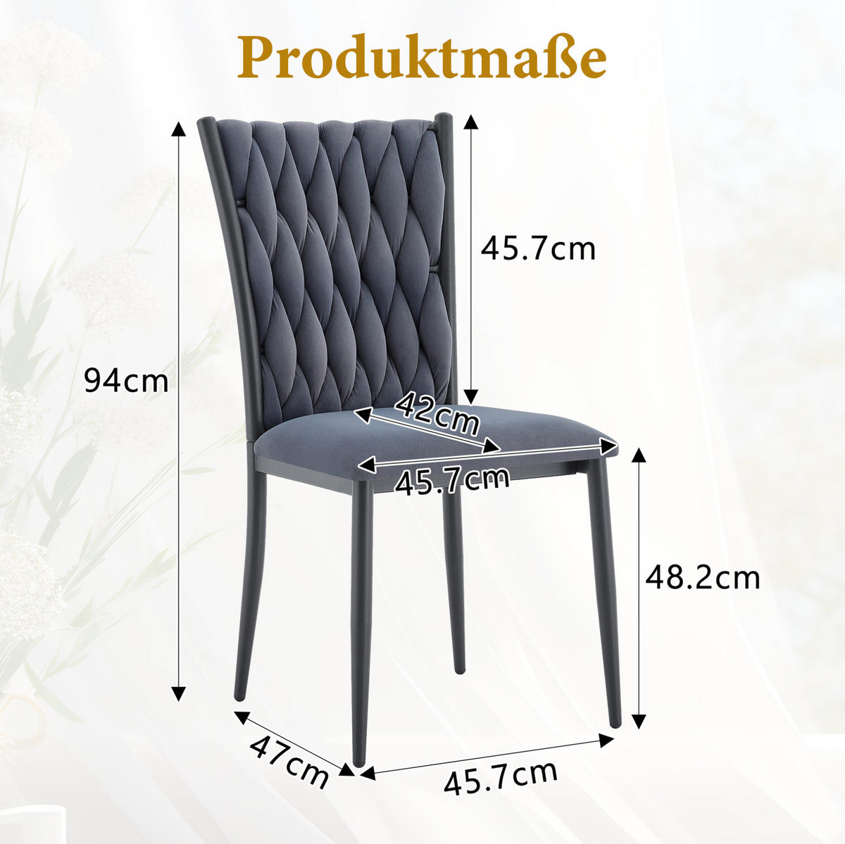 ESSZIMMERSTUHL mit hoher Rückenlehne Dark Grey Samt Metall - Dunkelgrau, Metall (45/94/58cm) - Meubliv