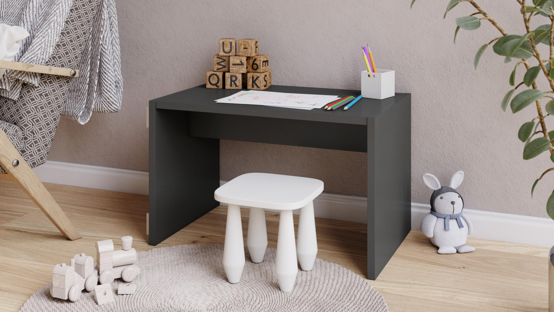 Thumbnail - designimpex Beistelltisch, Anthrazit, Holzwerkstoff, 40x66x40 cm, Wohnzimmer, Wohnzimmertische, Beistelltische