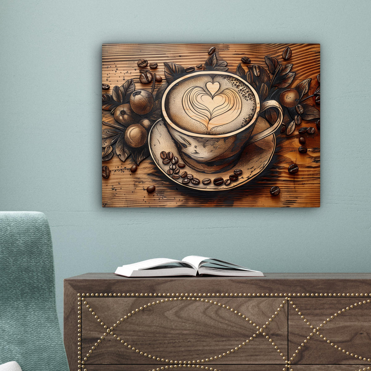 LEINWANDBILD Kaffee - Vintage - Braun - Tasse - Holz 40x30 cm - Braun, Textil (40/30cm) - MuchoWow